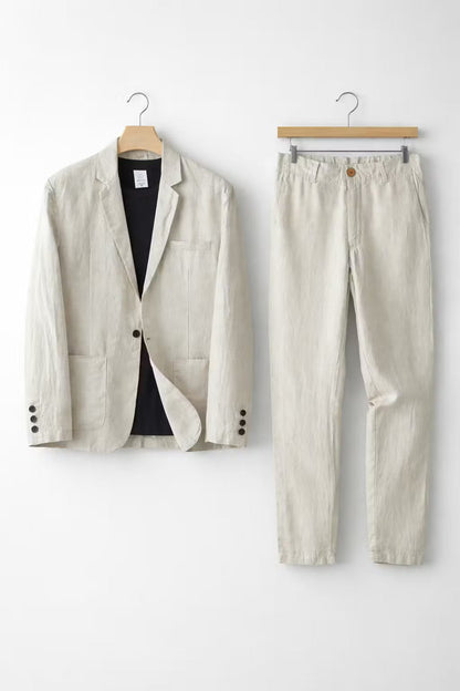 Men's Two-Piece Suit Set with Blazer and Relaxed Fit Trousers