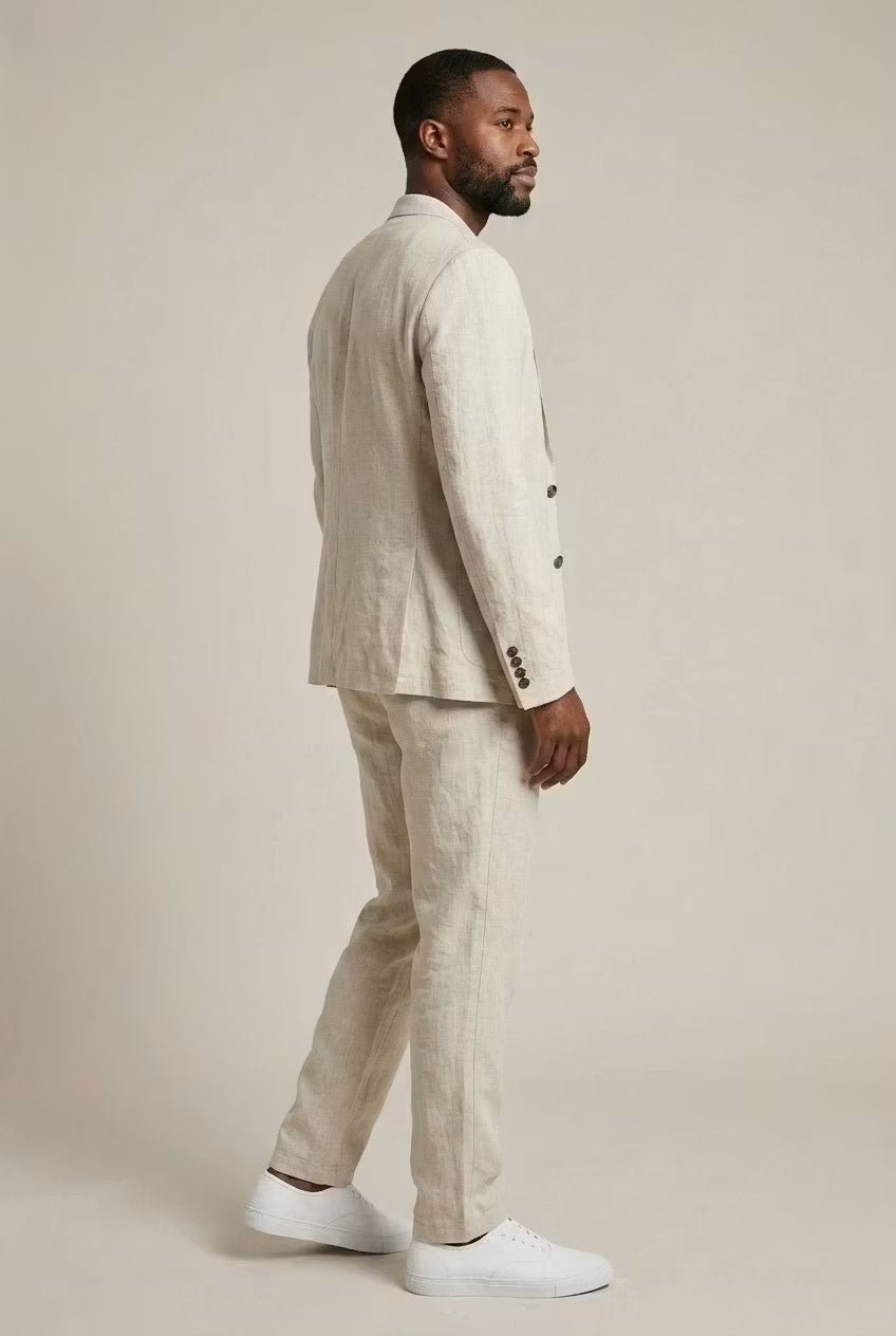 Men's Two-Piece Suit Set with Blazer and Relaxed Fit Trousers