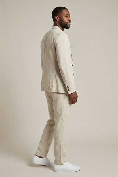 Men's Two-Piece Suit Set with Blazer and Relaxed Fit Trousers