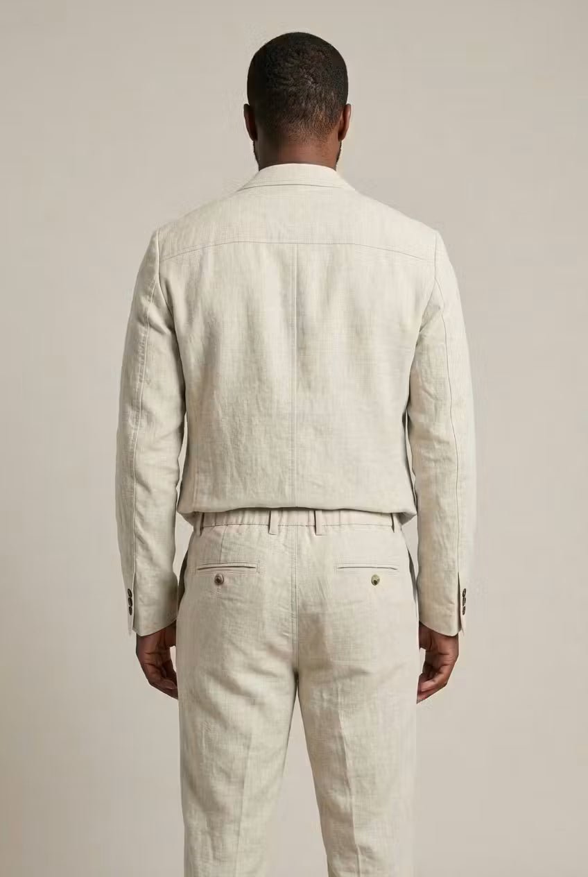 Men's Two-Piece Suit Set with Blazer and Relaxed Fit Trousers