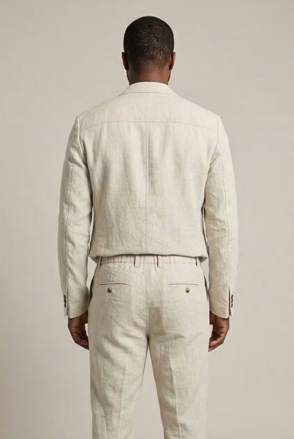 Men's Two-Piece Suit Set with Blazer and Relaxed Fit Trousers