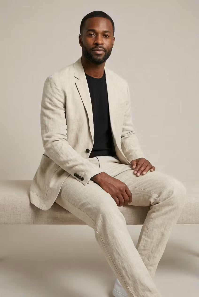 Men's Two-Piece Suit Set with Blazer and Relaxed Fit Trousers
