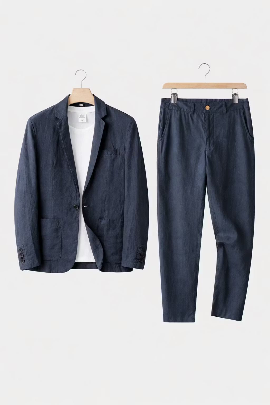 Men's Two-Piece Suit Set with Blazer and Relaxed Fit Trousers