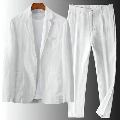 Men's Two-Piece Suit Set with Notch Lapel Blazer and Drawstring Trousers