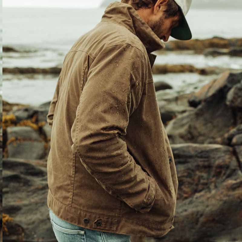 Men's Utility Jacket with Stand Collar and Button Closure