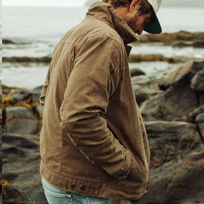 Men's Utility Jacket with Stand Collar and Button Closure
