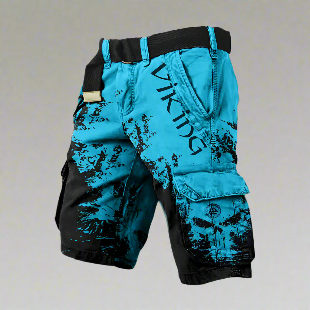 Men's Viking Cargo Shorts with Skull Print and Elastic Waist