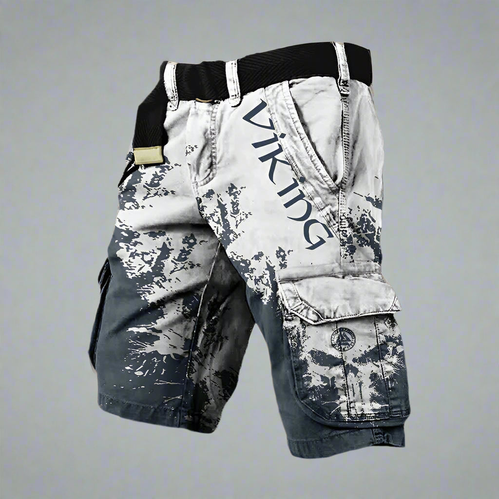 Men's Viking Cargo Shorts with Skull Print and Elastic Waist