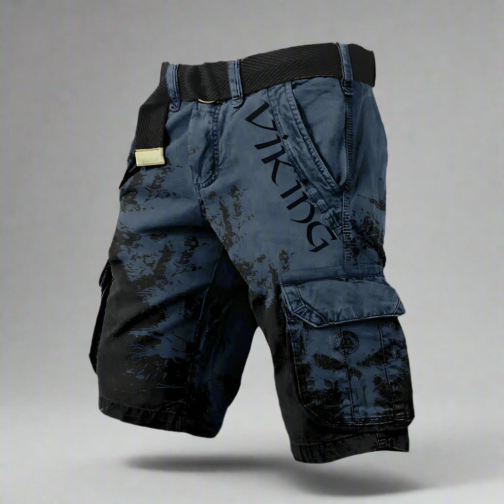Men's Viking Cargo Shorts with Skull Print and Elastic Waist