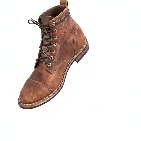 Men's Vintage Cap-Toe Ankle Boots with Lace-Up Closure