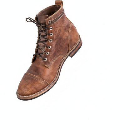Men's Vintage Cap-Toe Ankle Boots with Lace-Up Closure