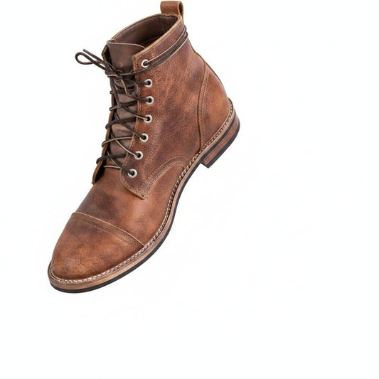 Men's Vintage Cap-Toe Ankle Boots with Lace-Up Closure