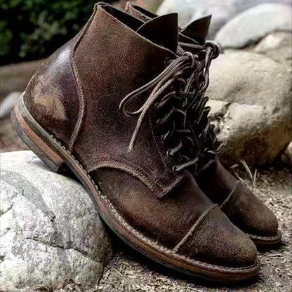Men's Vintage Cap-Toe Ankle Boots with Lace-Up Closure