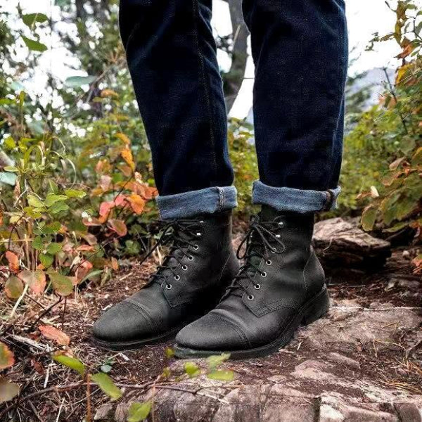 Men's Vintage Cap-Toe Ankle Boots with Lace-Up Closure