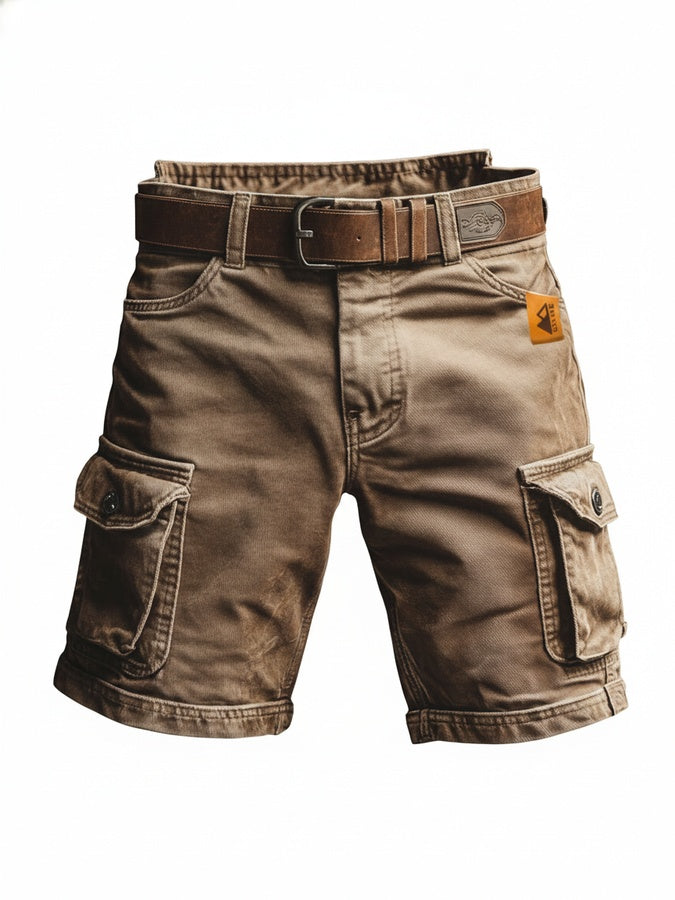 Men's Vintage Cargo Shorts with Multi-Pocket Design and Belt