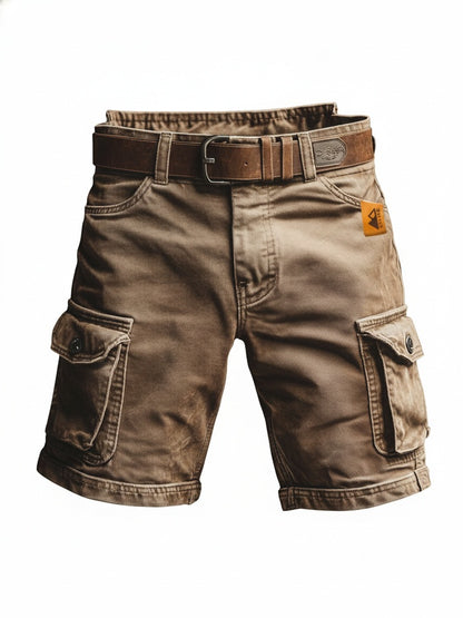 Men's Vintage Cargo Shorts with Multi-Pocket Design and Belt