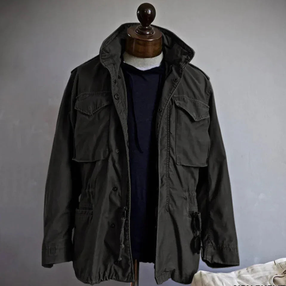 Men's Vintage Military Field Jacket with Hood and Adjustable Waist