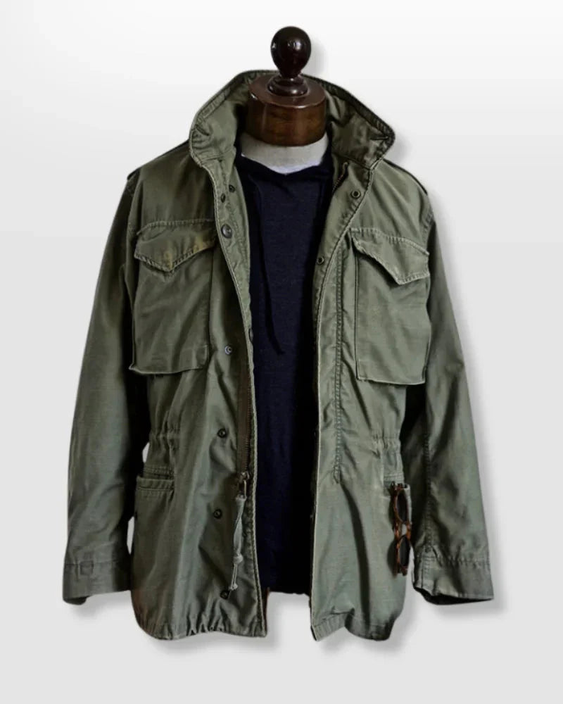 Men's Vintage Military Field Jacket with Hood and Adjustable Waist