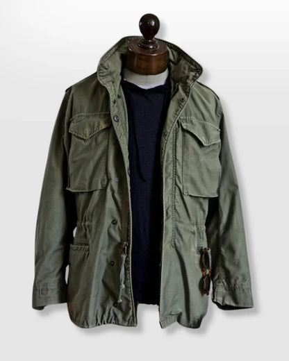 Men's Vintage Military Field Jacket with Hood and Adjustable Waist
