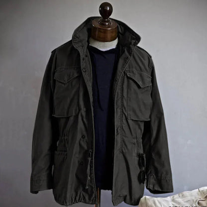 Men's Vintage Military Field Jacket with Hood and Adjustable Waist