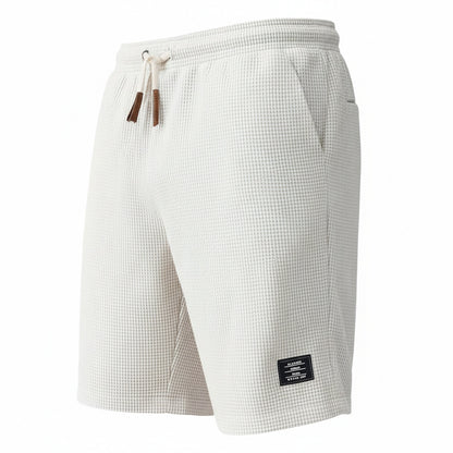 Men's Waffle-Texture Drawstring Casual Shorts with Elastic Waistband