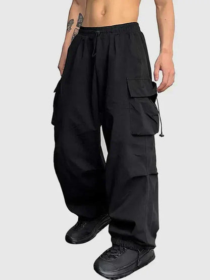 Men's Wide Leg Cargo Pants with Elastic Waist and Adjustable Toggle Cuffs