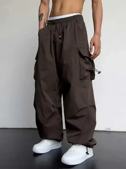 Men's Wide Leg Cargo Pants with Elastic Waist and Adjustable Toggle Cuffs