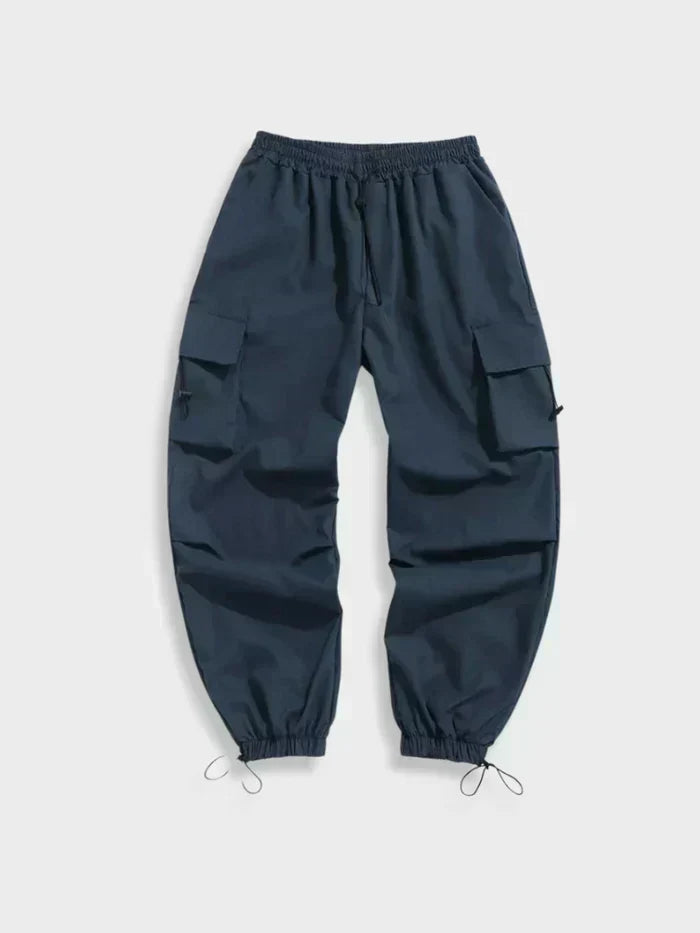 Men's Wide Leg Cargo Pants with Elastic Waist and Adjustable Toggle Cuffs