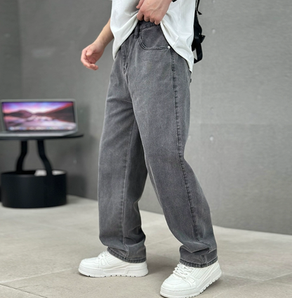 Men's Wide Leg Jeans with Straight Cut and Loose Fit