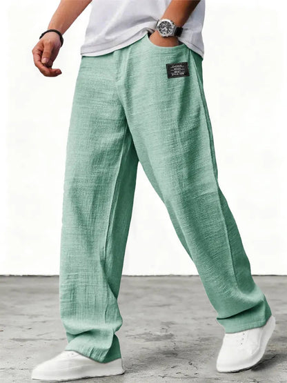 Men's Wide-Leg Trousers Oversized Relaxed Fit with Elastic Waist