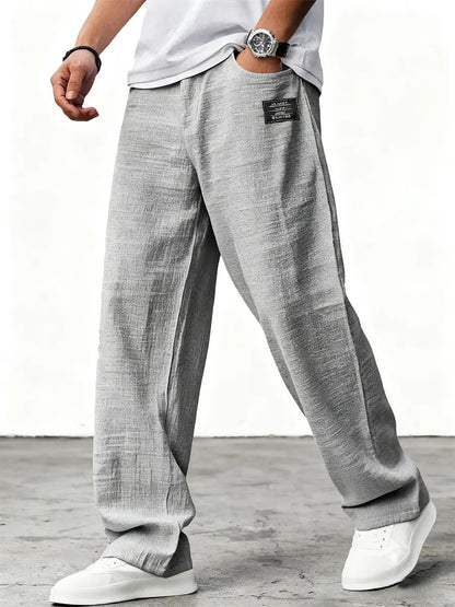 Men's Wide-Leg Trousers Oversized Relaxed Fit with Elastic Waist
