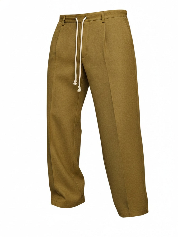 Men's Wide-Leg Trousers with Drawstring Waist and Pleated Front