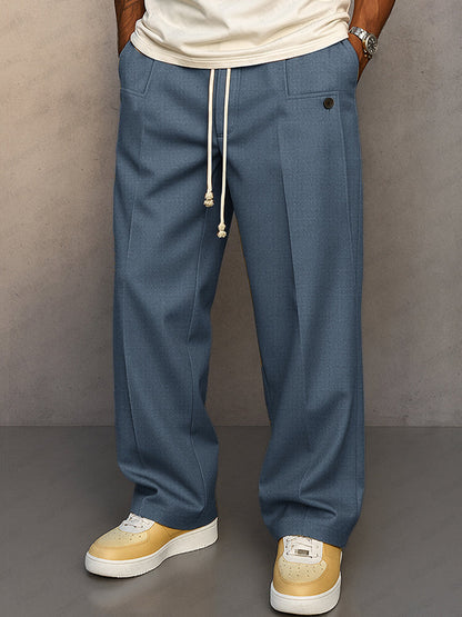 Men's Wide-Leg Trousers with Drawstring Waist and Pleated Front