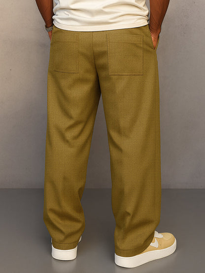 Men's Wide-Leg Trousers with Drawstring Waist and Pleated Front