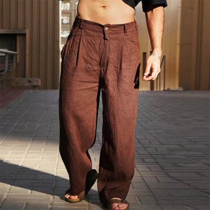 Men's Wide-Leg Trousers with Pleats and Button Closure