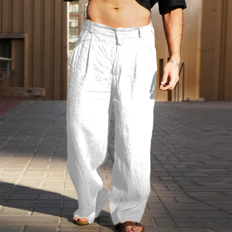 Men's Wide-Leg Trousers with Pleats and Button Closure