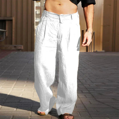 Men's Wide-Leg Trousers with Pleats and Button Closure