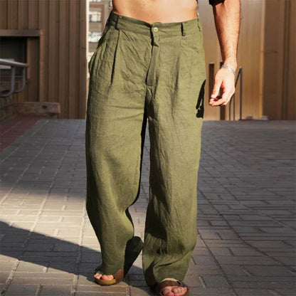 Men's Wide-Leg Trousers with Pleats and Button Closure