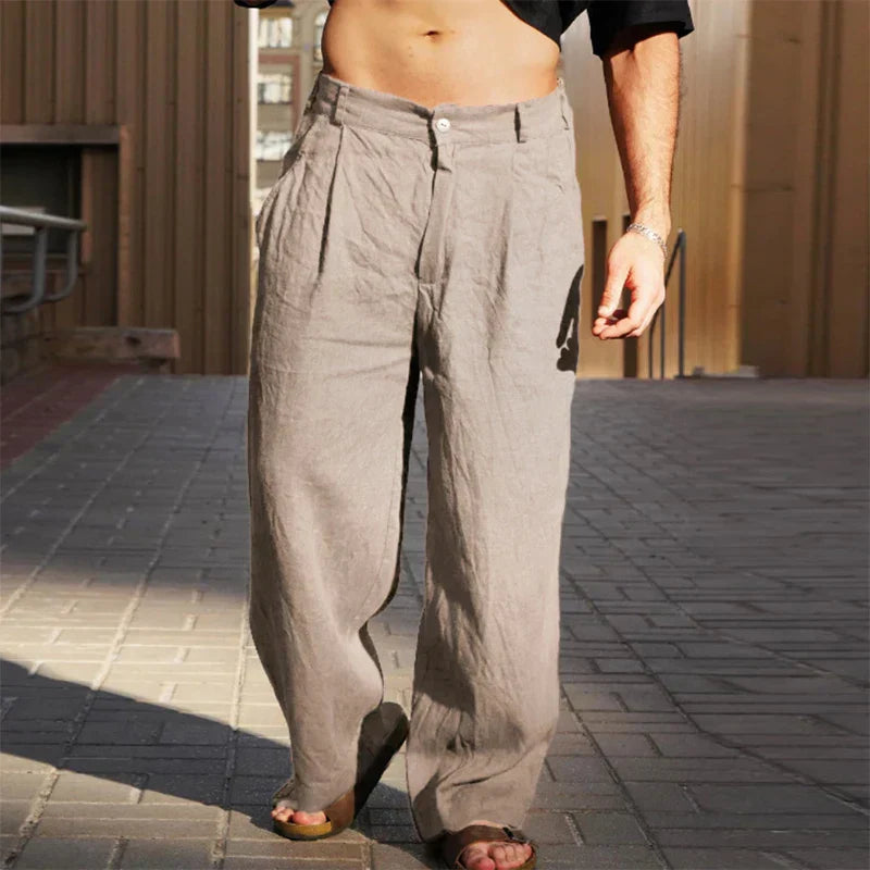 Men's Wide-Leg Trousers with Pleats and Button Closure