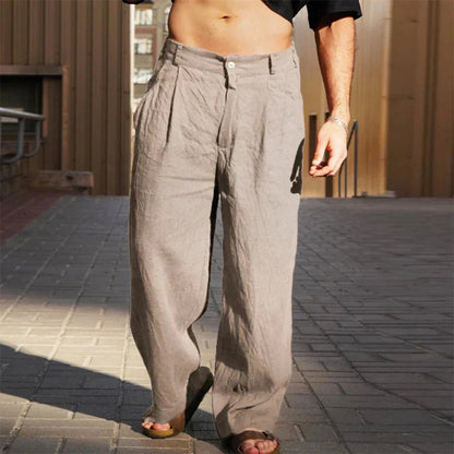 Men's Wide-Leg Trousers with Pleats and Button Closure