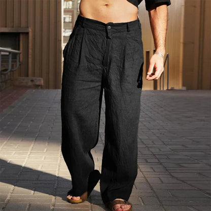 Men's Wide-Leg Trousers with Pleats and Button Closure