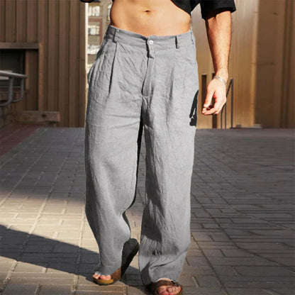 Men's Wide-Leg Trousers with Pleats and Button Closure