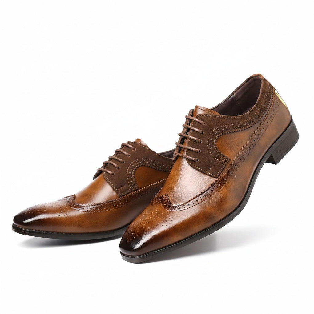 Men's Wingtip Brogue Derby Dress Shoes with Lace-Up Closure