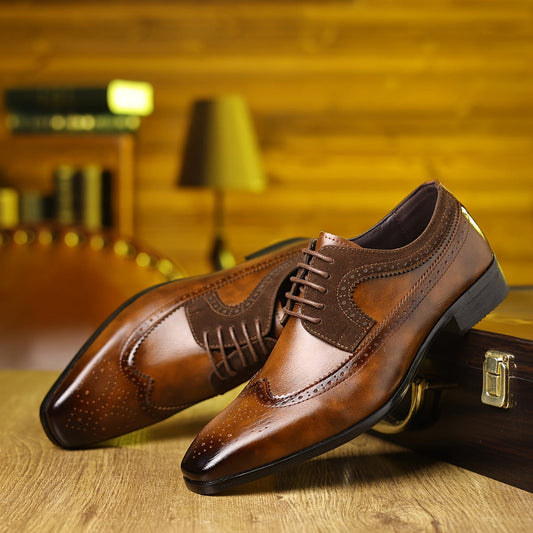 Men's Wingtip Brogue Derby Dress Shoes with Lace-Up Closure
