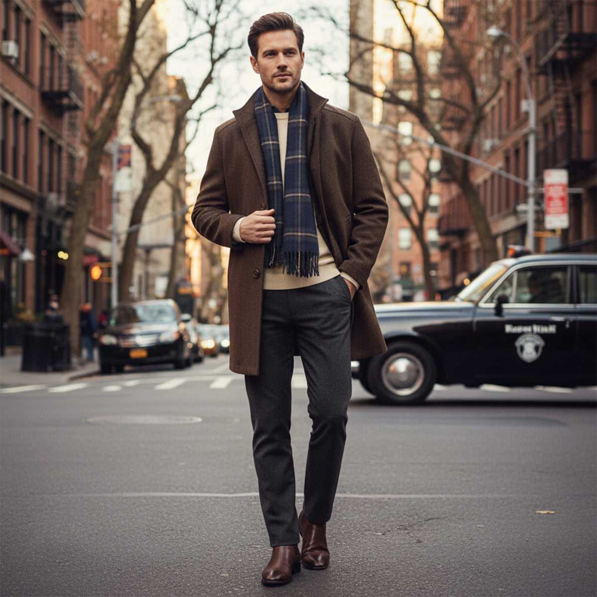 Men's Winter Coat with Stand Collar and Button Closure