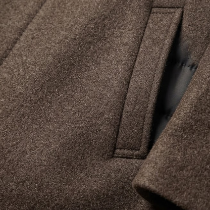 Men's Winter Coat with Stand Collar and Button Closure