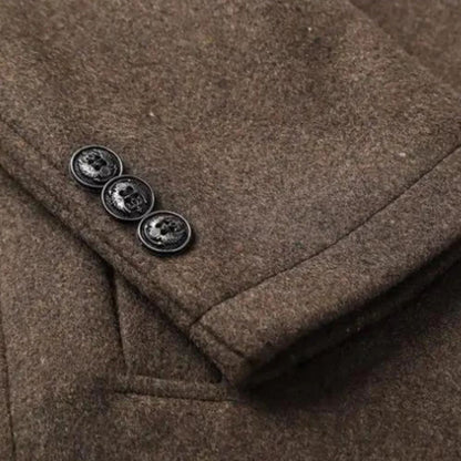 Men's Winter Coat with Stand Collar and Button Closure