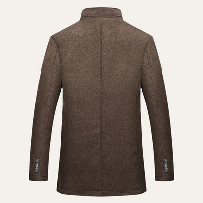 Men's Winter Coat with Stand Collar and Button Closure