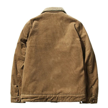 Men's Winter Jacket Corduroy with Sherpa Lining and Button Closure