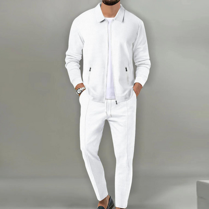 Men's Zip-Up Clothing Set with Collar and Drawstring Trousers